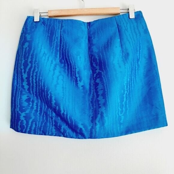 ONLY Ara Satin Jaquard Asymmetrical Hem Mini Skirt Blue Sz M - Picture 6 of 12